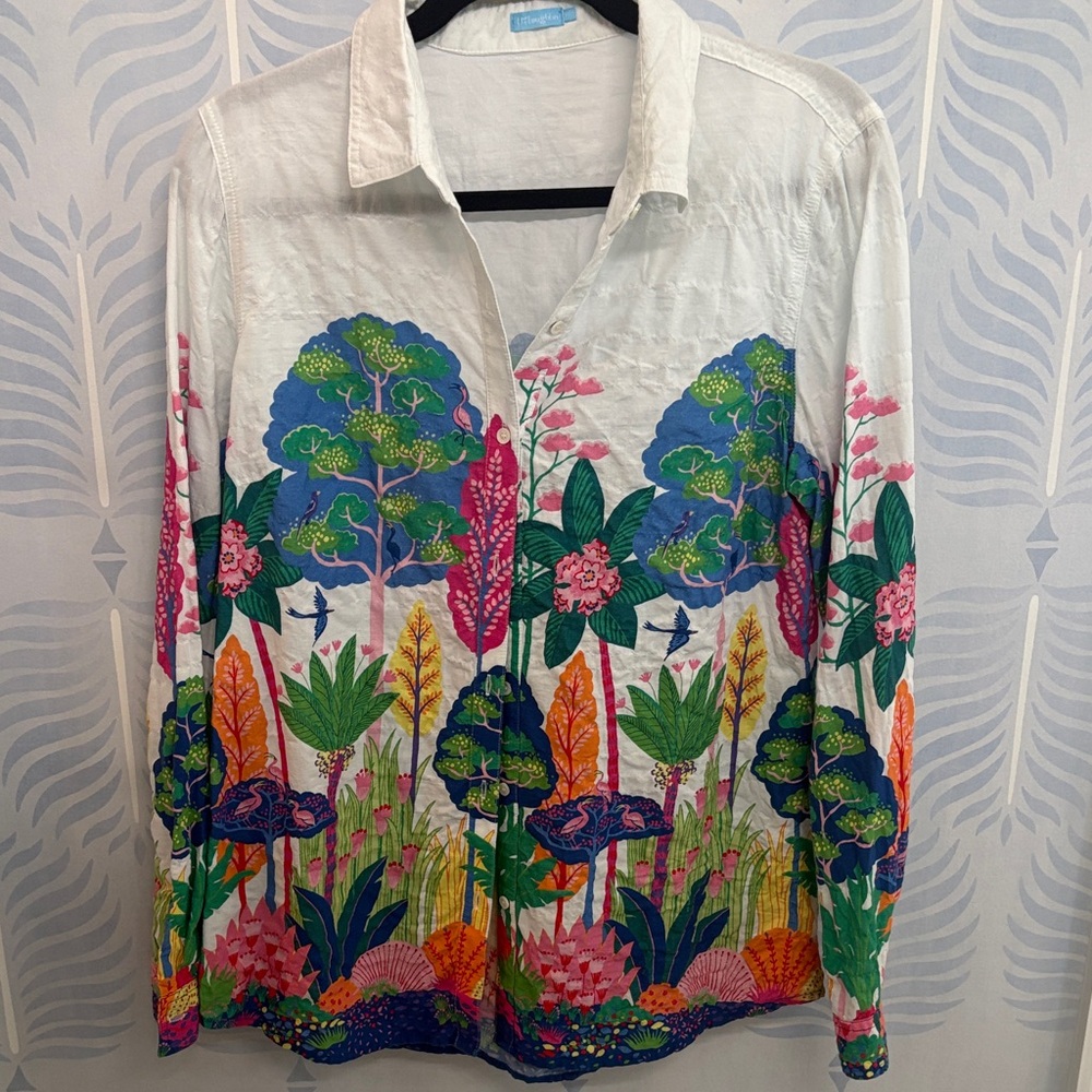 J. McLaughlin button down – colorful whimsical pattern. Worn once!